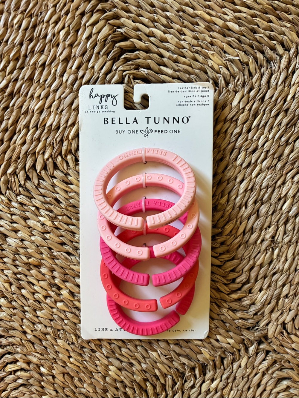 NWT Bella Tuno Happy Links Teething Rings - Pink Mix